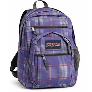 JanSport Backpack Purple Plaid School Laptop Bookbag Classic 4 Pocket Cup TDN7